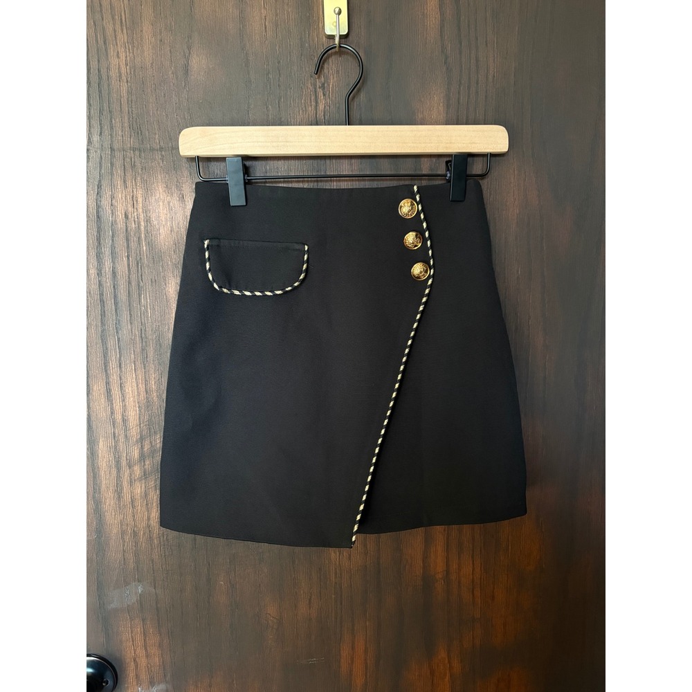 J.ING Black Military Mini Skort Gold Button Wrap Skirt XS